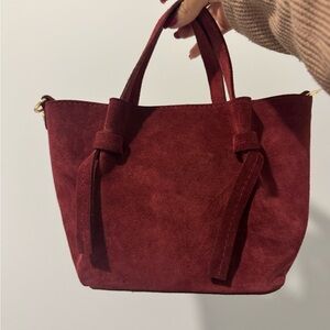 Suede Mini Tote Bag in Burgundy - Genuine Italian Leather